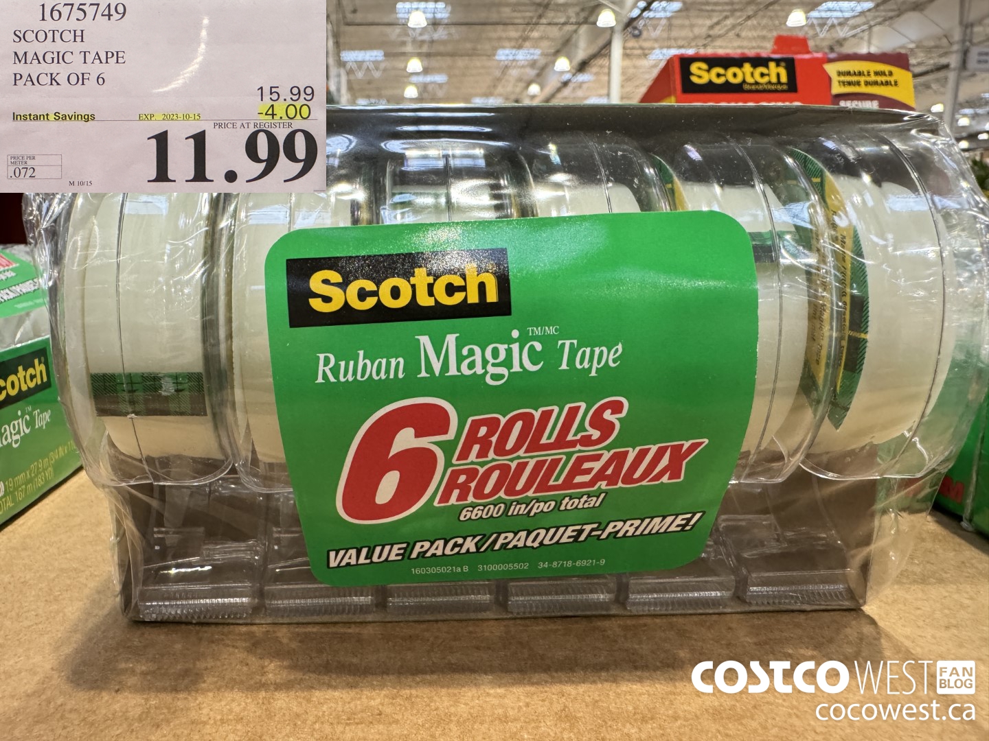 1675749 SCOTCH MAGIC TAPE PACK OF 6 ($4.00 INSTANT SAVINGS EXPIRES ON 2023-10-15) $11.99