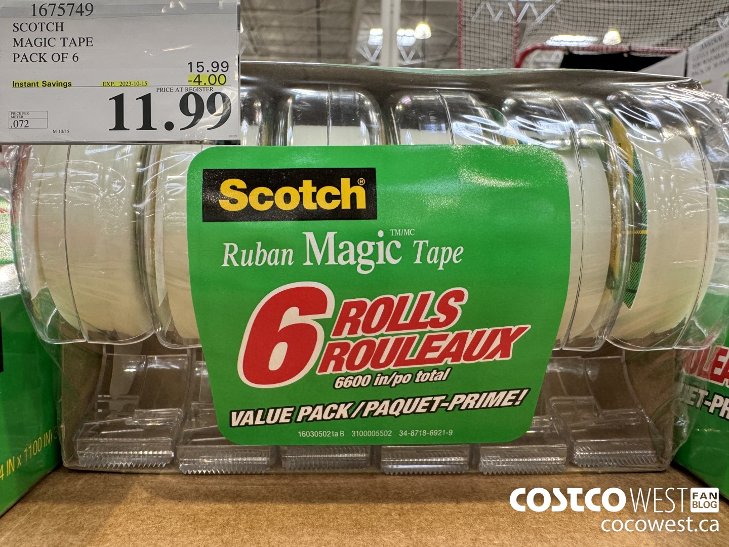 1675749 SCOTCH MAGIC TAPE PACK OF 6 ($4.00 INSTANT SAVINGS EXPIRES ON 2023-10-15) $11.99