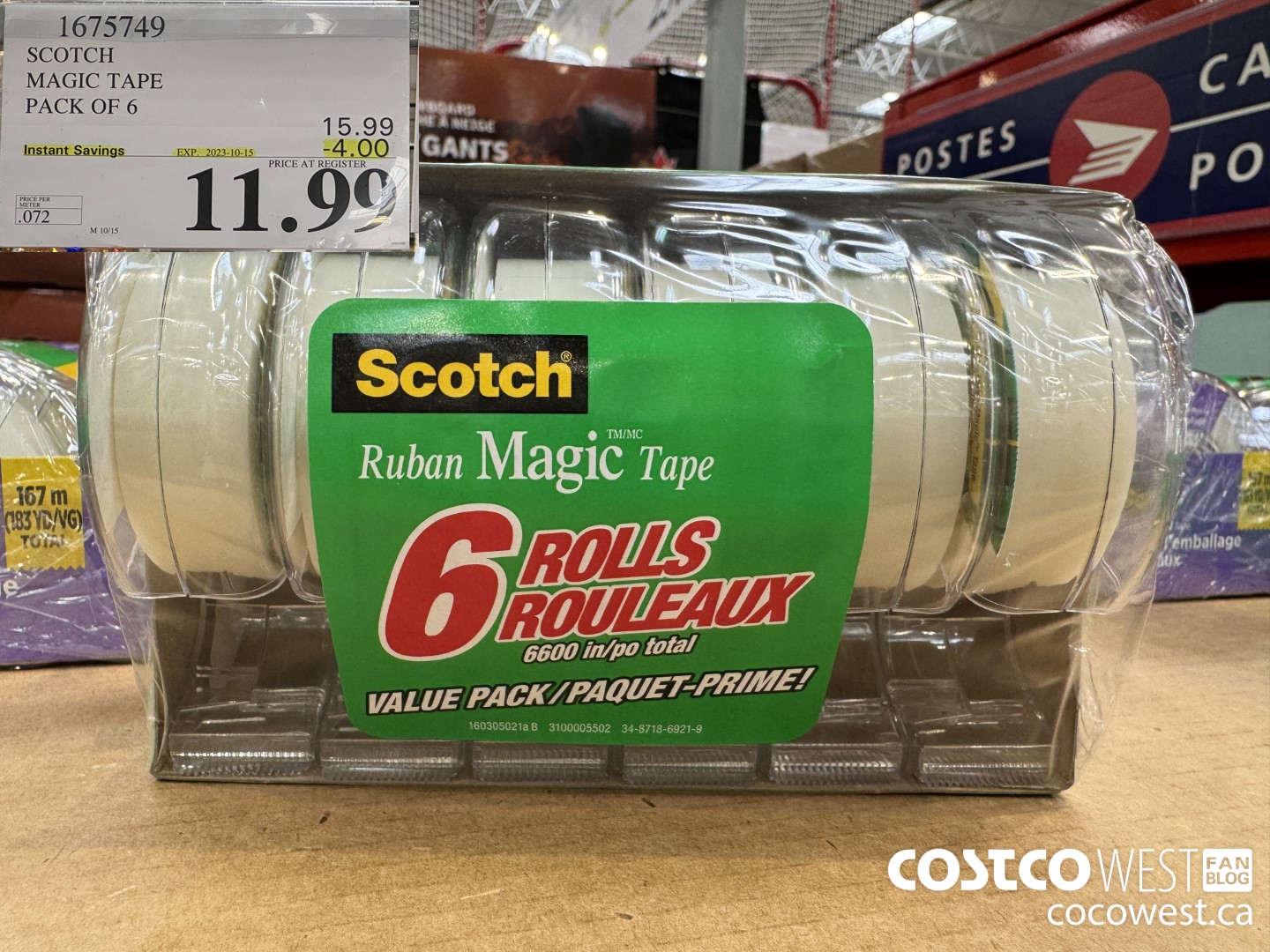 1675749 SCOTCH MAGIC TAPE PACK OF 6 ($4.00 INSTANT SAVINGS EXPIRES ON 2023-10-15) $11.99
