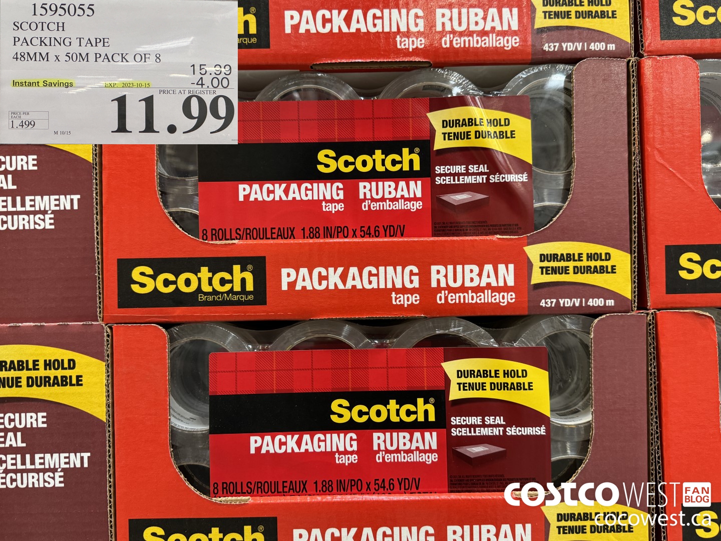1595055 SCOTCH PACKING TAPE 48MM X 50M PACK OF 8 ($4.00 INSTANT SAVINGS EXPIRES ON 2023-10-15) $11.99
