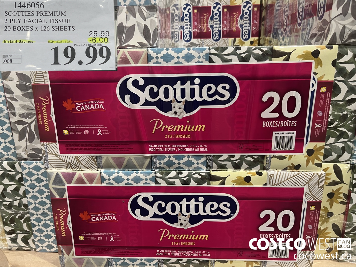 1446056 SCOTTIES PREMIUM 2 PLY FACIAL TISSUE 20 BOXES x 126 SHEETS ($6.00 INSTANT SAVINGS EXPIRES ON 2023-11-05) $19.99