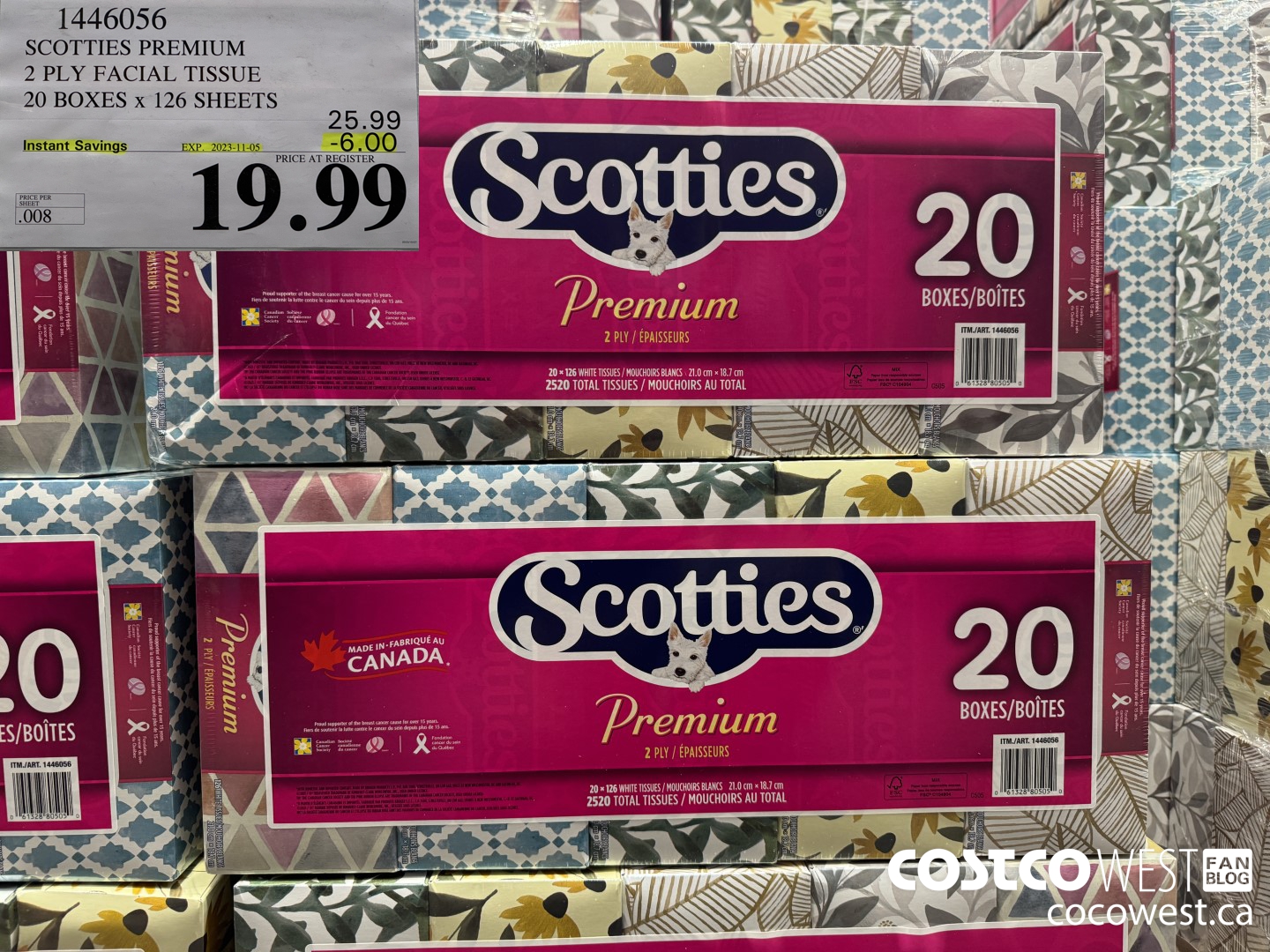 1446056 SCOTTIES PREMIUM 2 PLY FACIAL TISSUE 20 BOXES x 126 SHEETS ($6.00 INSTANT SAVINGS EXPIRES ON 2023-11-05) $19.99