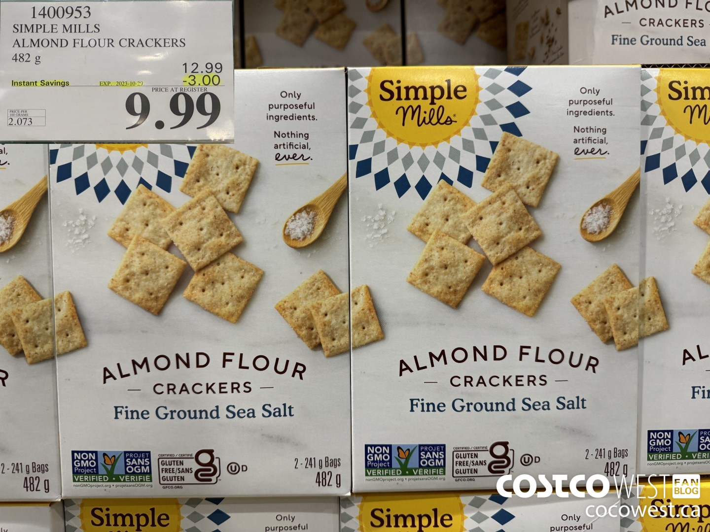 1400953 SIMPLE MILLS ALMOND FLOUR CRACKERS 482 g ($3.00 INSTANT SAVINGS EXPIRES ON 2023-10-29) $9.99