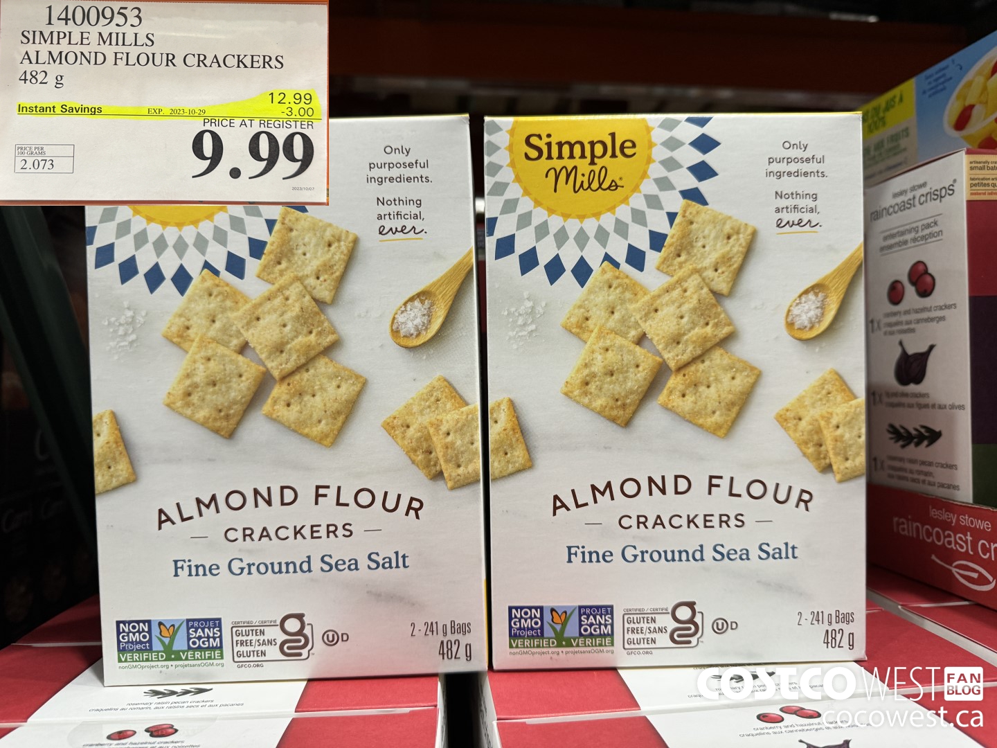 1400953 SIMPLE MILLS ALMOND FLOUR CRACKERS 482 g ($3.00 INSTANT SAVINGS EXPIRES ON 2023-10-29) $9.99