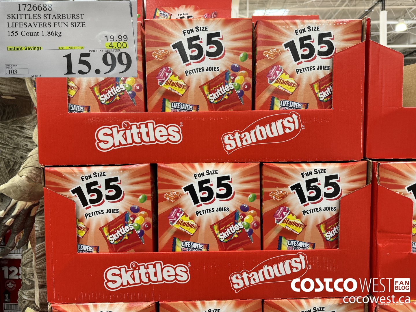 1726688 SKITTLES STARBURST LIFESAVERS FUN SIZE 155 COUNT 1.86KG ($4.00 INSTANT SAVINGS EXPIRES ON 2023-10-15) $15.99