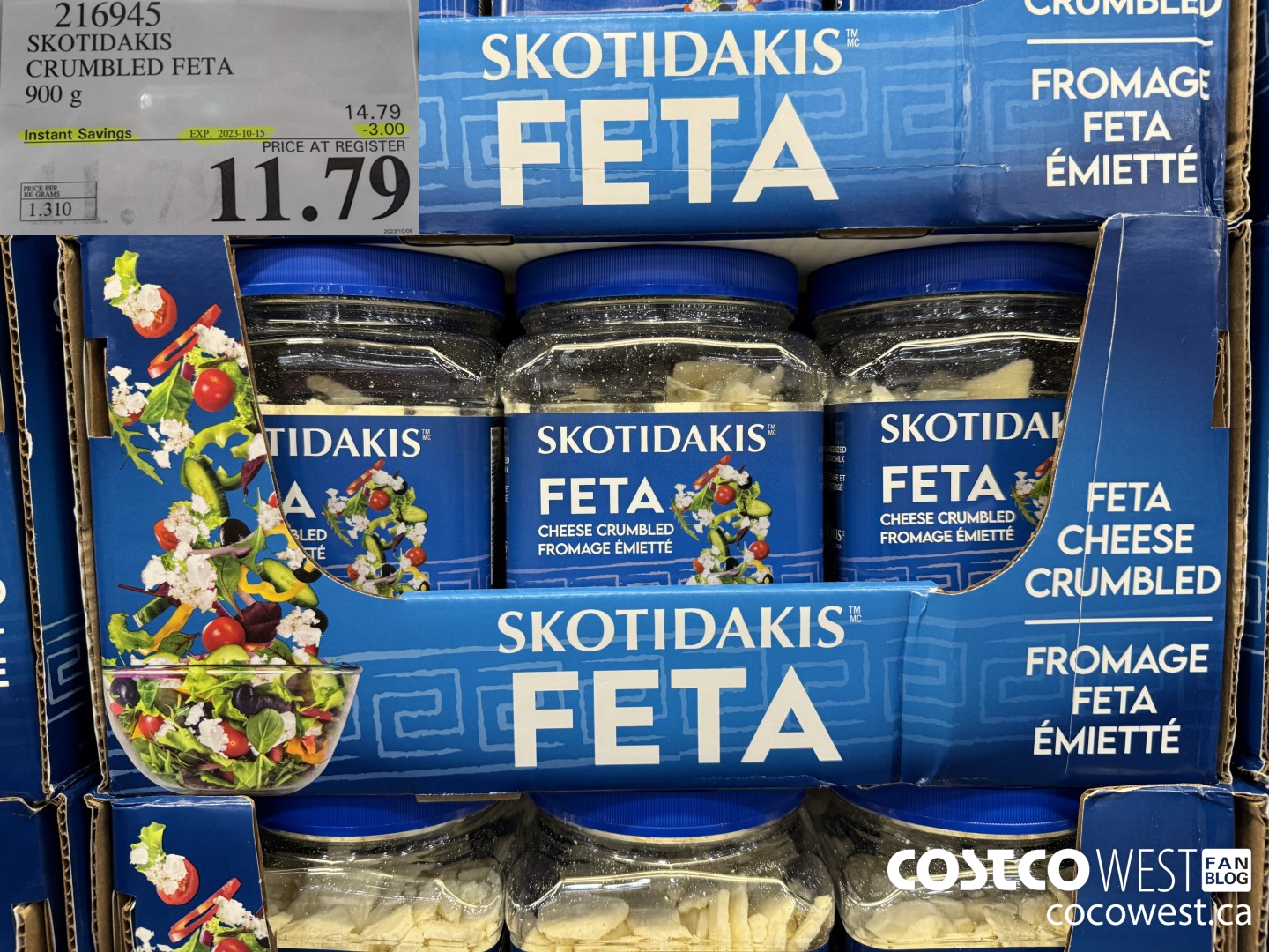 216945 SKOTIDAKIS CRUMBLED FETA 900 g ($3.00 INSTANT SAVINGS EXPIRES ON 2023-10-15) $11.79