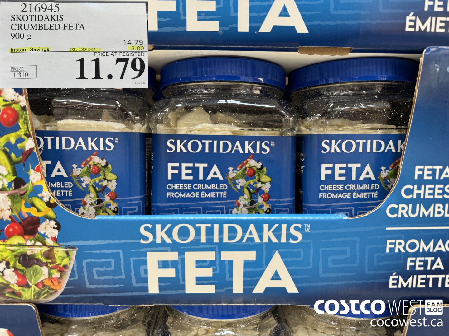 216945 SKOTIDAKIS CRUMBLED FETA 900 g ($3.00 INSTANT SAVINGS EXPIRES ON 2023-10-15) $11.79