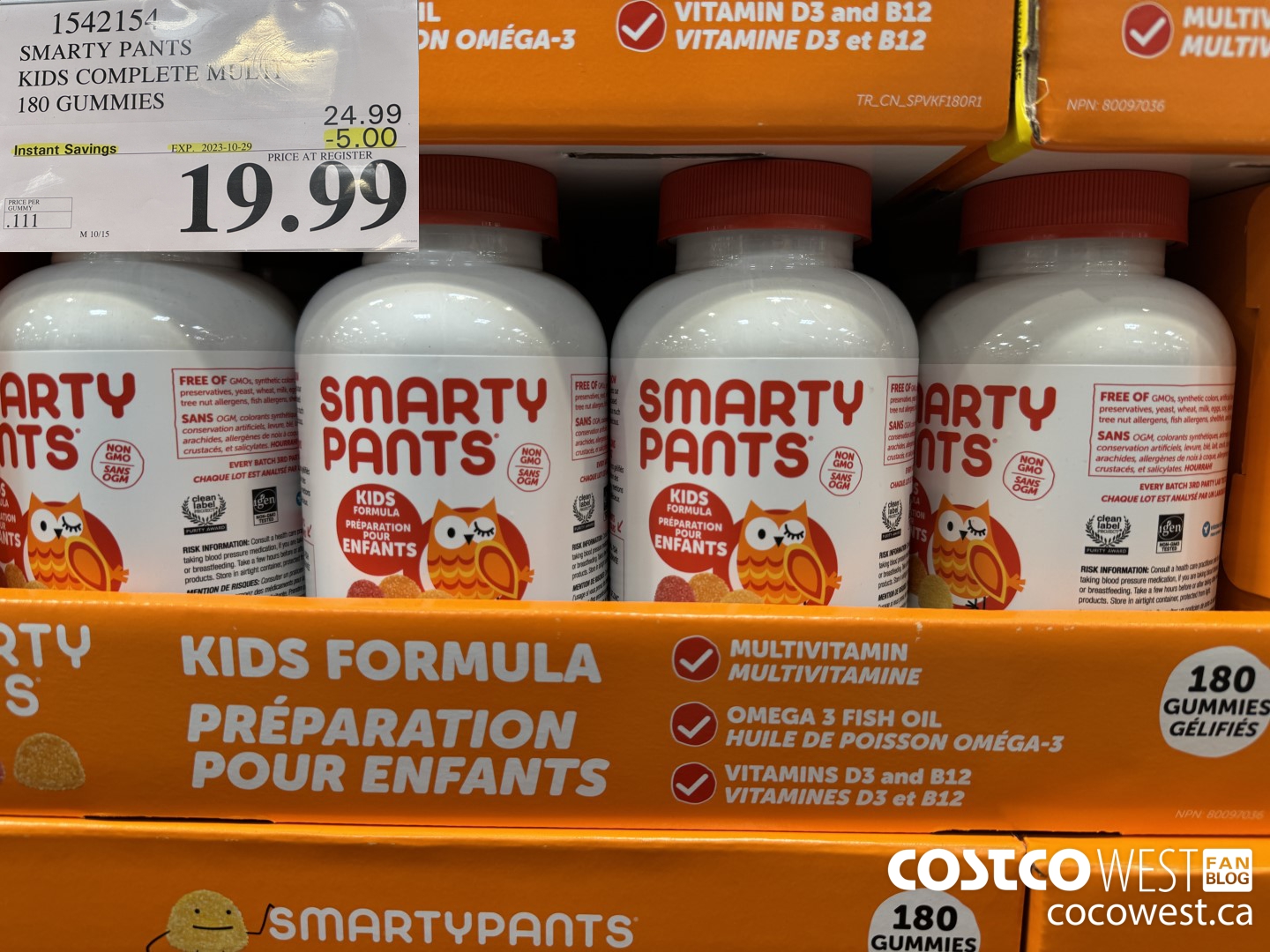 1542154 SMARTY PANTS KIDS COMPLETE MULTI 180 GUMMIES ($5.00 INSTANT SAVINGS EXPIRES ON 2023-10-29) $19.99
