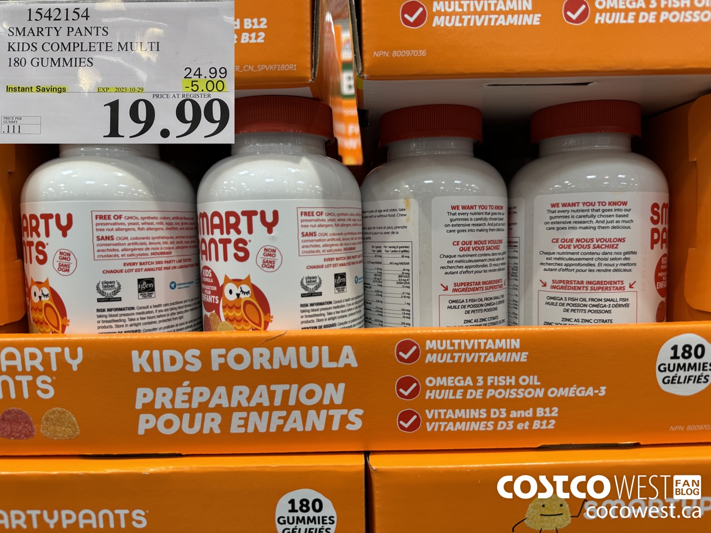 1542154 SMARTY PANTS KIDS COMPLETE MULTI 180 GUMMIES ($5.00 INSTANT SAVINGS EXPIRES ON 2023-10-29) $19.99