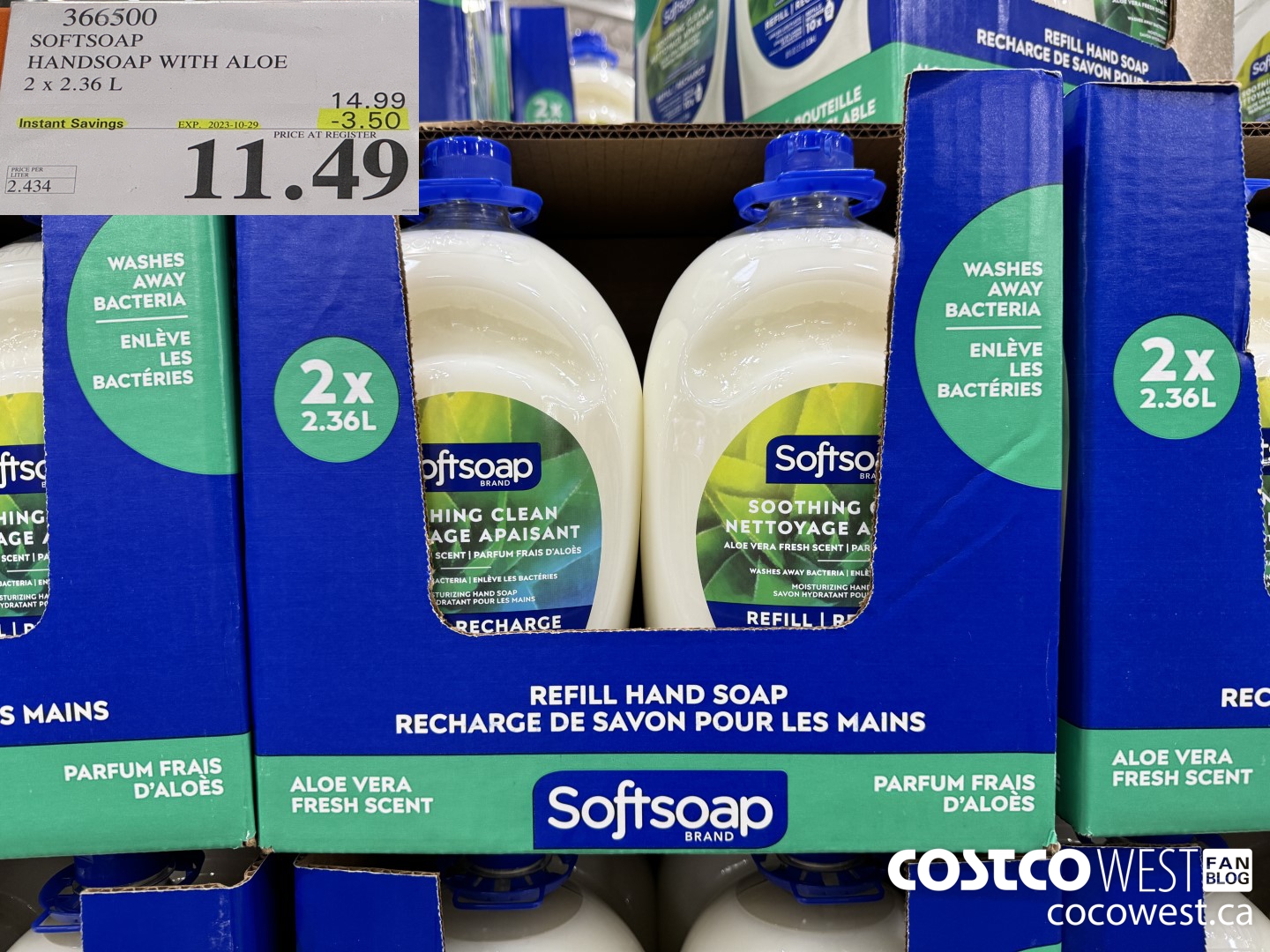 366500 SOFTSOAP HANDSOAP WITH ALOE 2 X 2.36L ($3.50 INSTANT SAVINGS EXPIRES ON 2023-10-29) $11.49