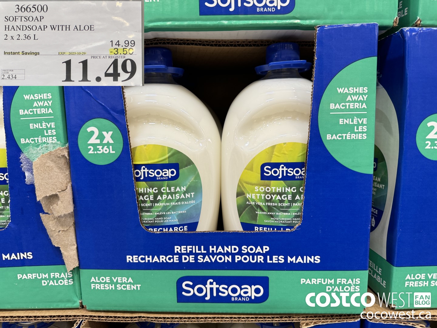 366500 SOFTSOAP HANDSOAP WITH ALOE 2 X 2.36L ($3.50 INSTANT SAVINGS EXPIRES ON 2023-10-29) $11.49