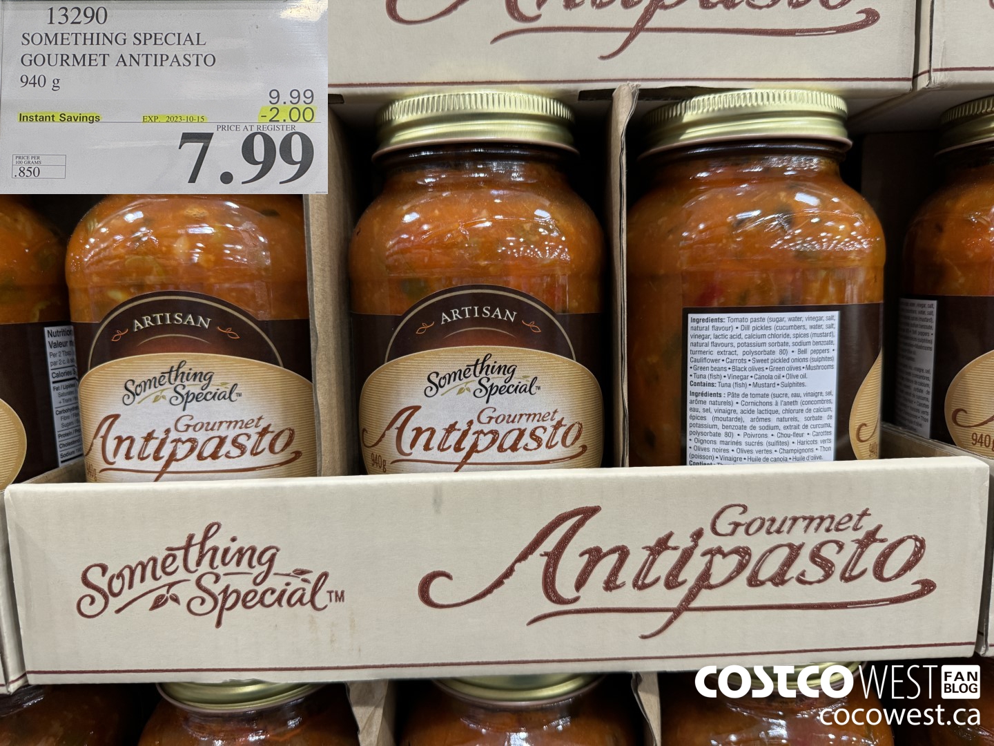 13290 SOMETHING SPECIAL GOURMET ANTIPASTO 940 g ($2.00 INSTANT SAVINGS EXPIRES ON 2023-10-15) $7.99