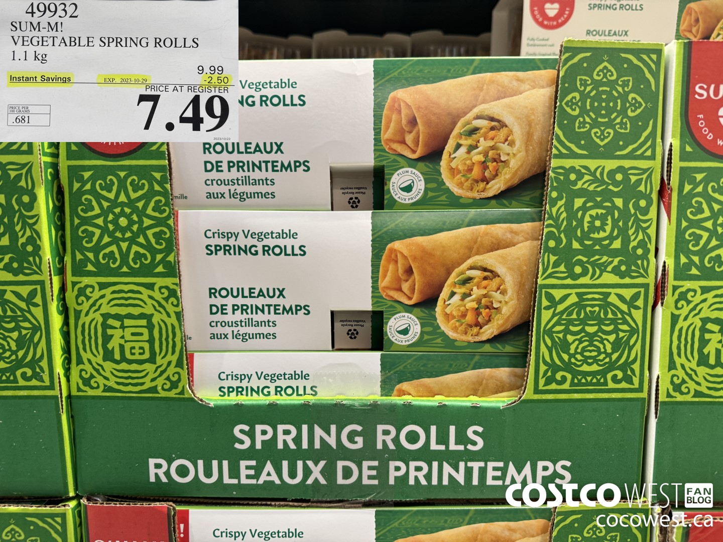 49932 SUM-M! VEGETABLE SPRING ROLL 1 kg ($2.50 INSTANT SAVINGS EXPIRES ON 2023-10-29) $7.49