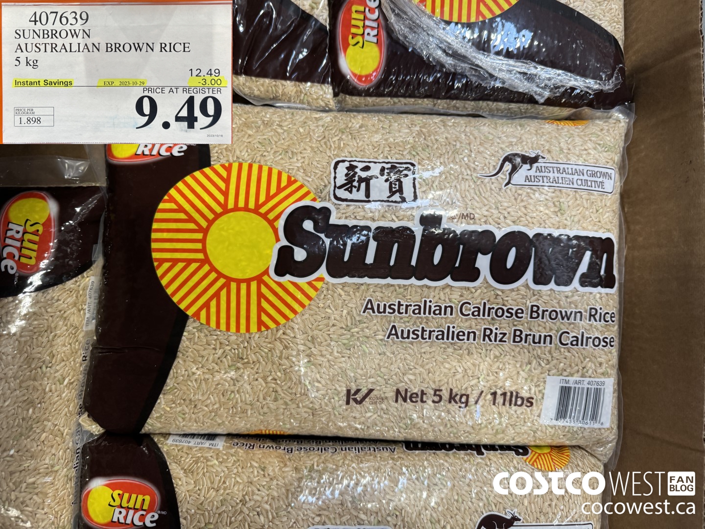 407639 SUNBROWN AUSTRALIAN BROWN RICE 5 kg ($3.00 INSTANT SAVINGS EXPIRES ON 2023-10-29) $9.49
