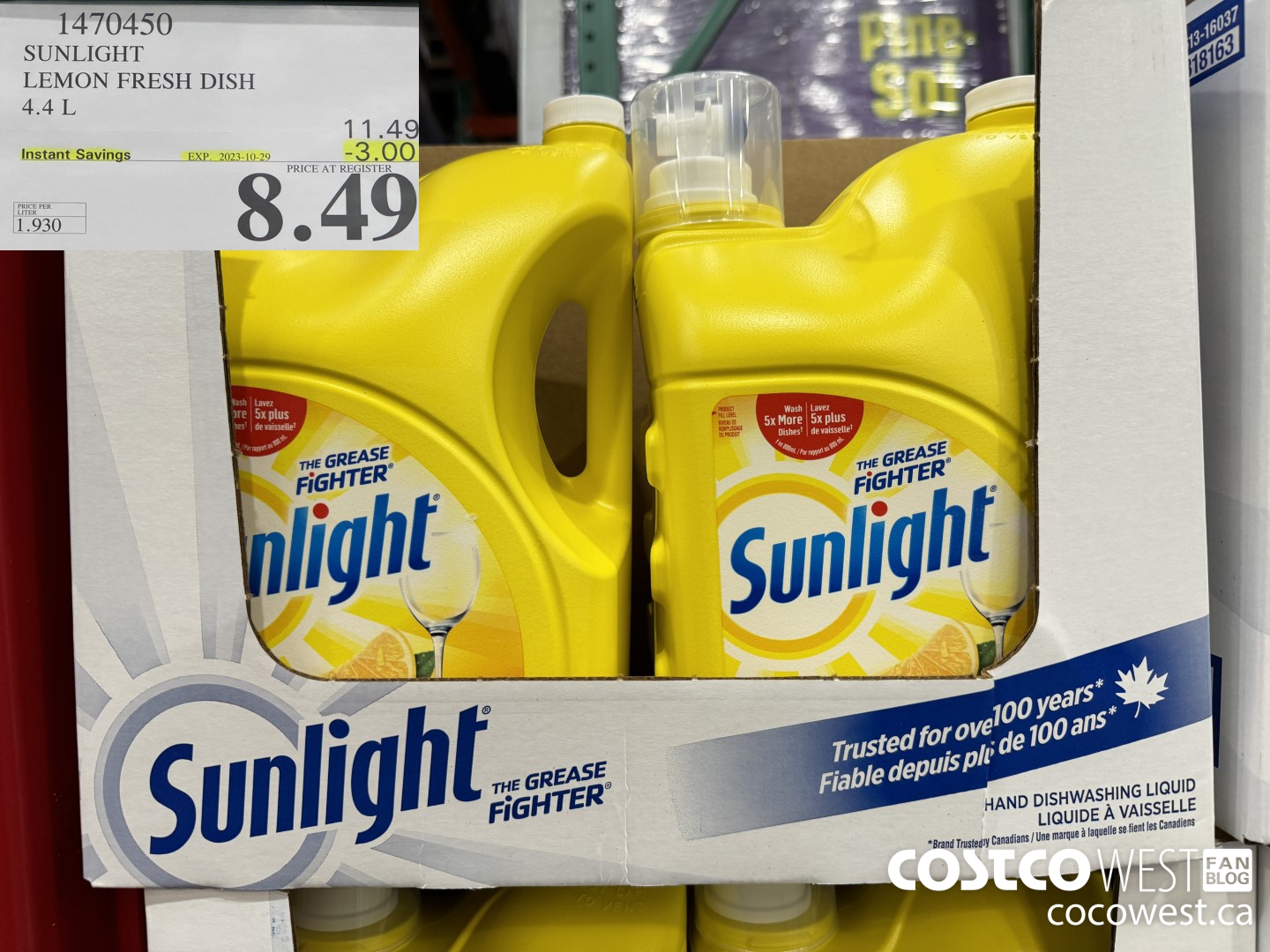 1470450 SUNLIGHT LEMON FRESH DISH 4.4L ($3.00 INSTANT SAVINGS EXPIRES ON 2023-10-29) $8.49