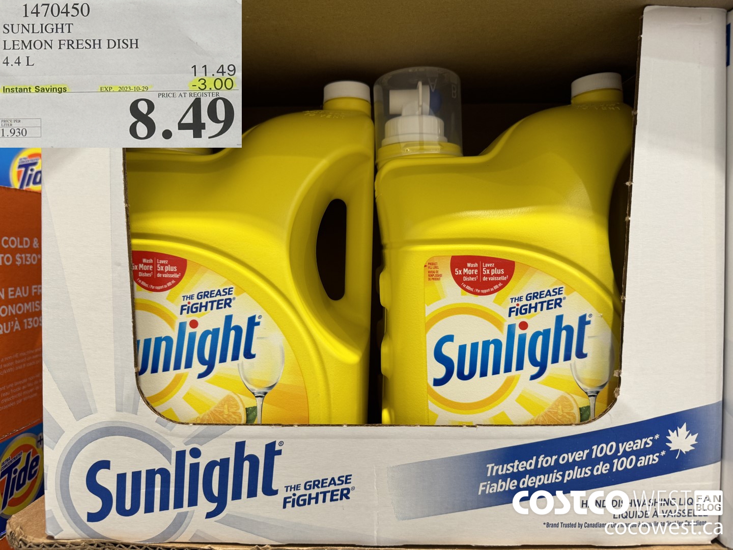 1470450 SUNLIGHT LEMON FRESH DISH 4.4L ($3.00 INSTANT SAVINGS EXPIRES ON 2023-10-29) $8.49