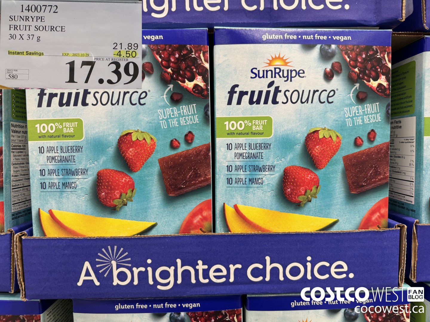 1400772 SUNRYPE FRUIT SOURCE 30 X 37 G ($4.50 INSTANT SAVINGS EXPIRES ON 2023-10-29) $17.39