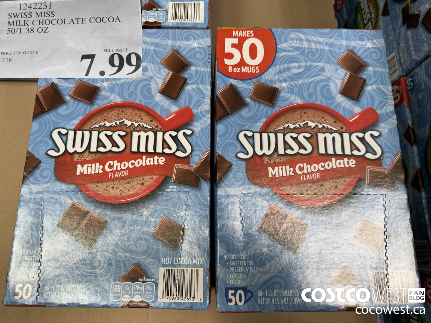 1242231 SWISS MISS MILK CHOCOLATE COCOA 50/1.38 OZ $7.99