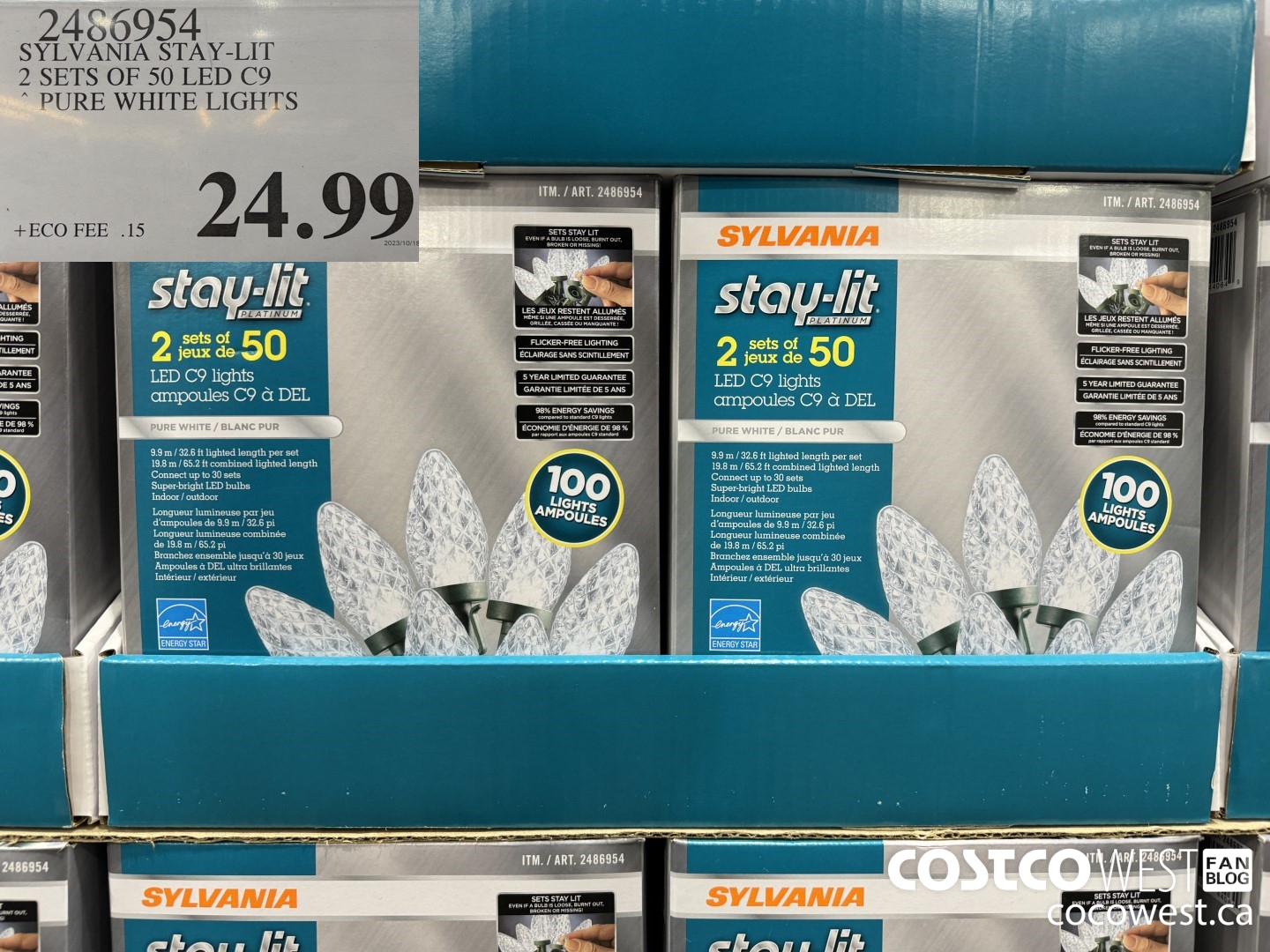 2486954 SYLVANIA STAY-LIT 2 SETS OF 50 LED C9 PURE WHITE LIGHTS $24.99