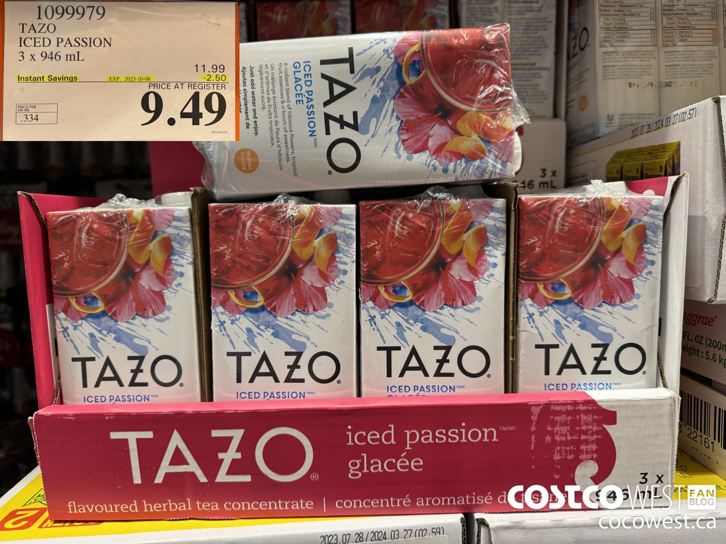 1099979 TAZO ICED PASSION 3 x 946 mL ($2.50 INSTANT SAVINGS EXPIRES ON 2023-10-08) $9.49