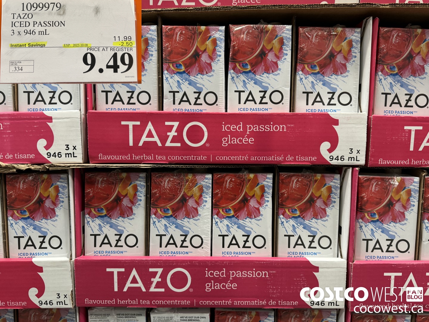 1099979 TAZO ICED PASSION 3 x 946 mL ($2.50 INSTANT SAVINGS EXPIRES ON 2023-10-08) $9.49
