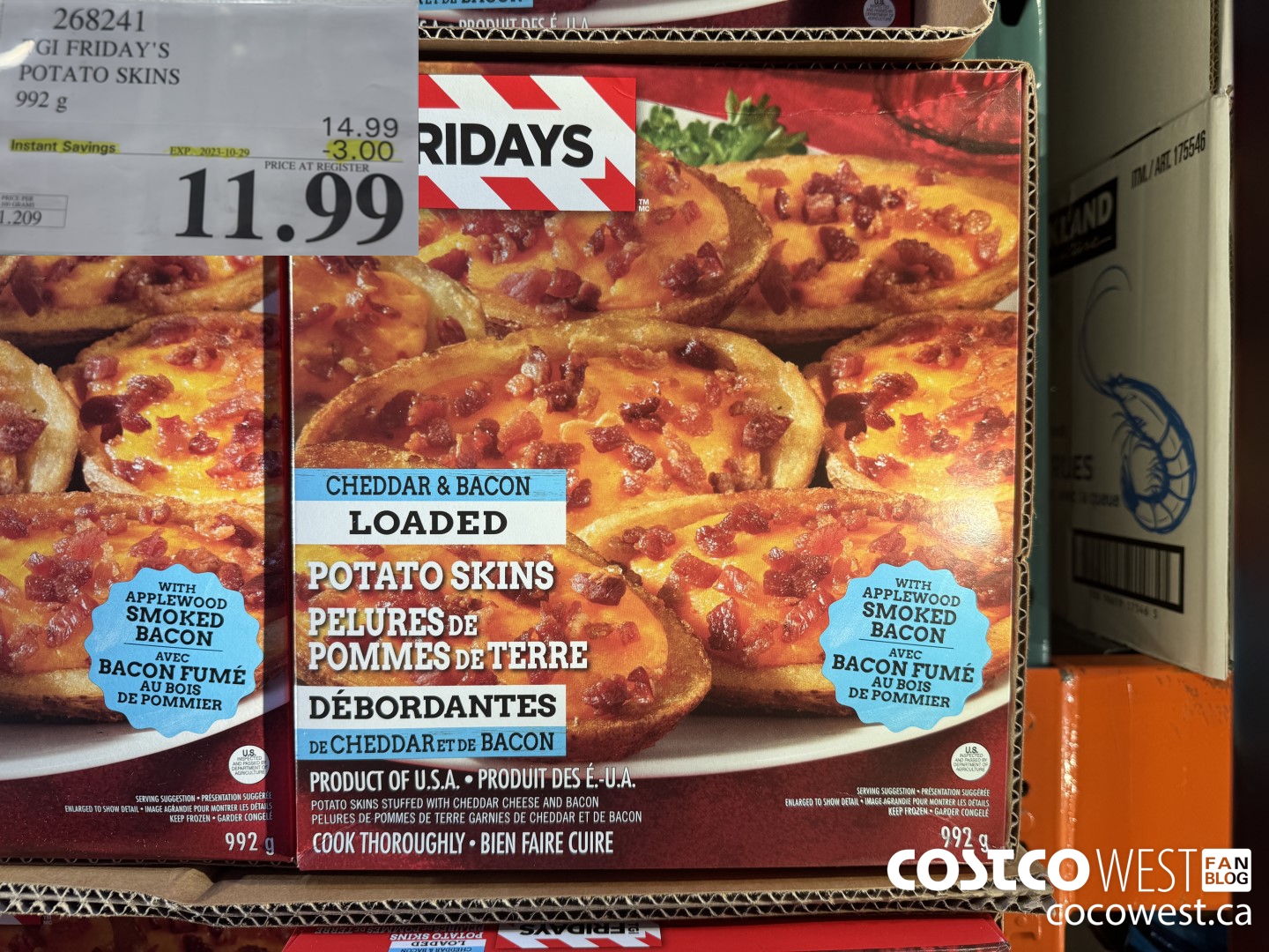 268241 TGI FRIDAY'S POTATO SKINS 992 G ($3.00 INSTANT SAVINGS EXPIRES ON 2023-10-29) $11.99