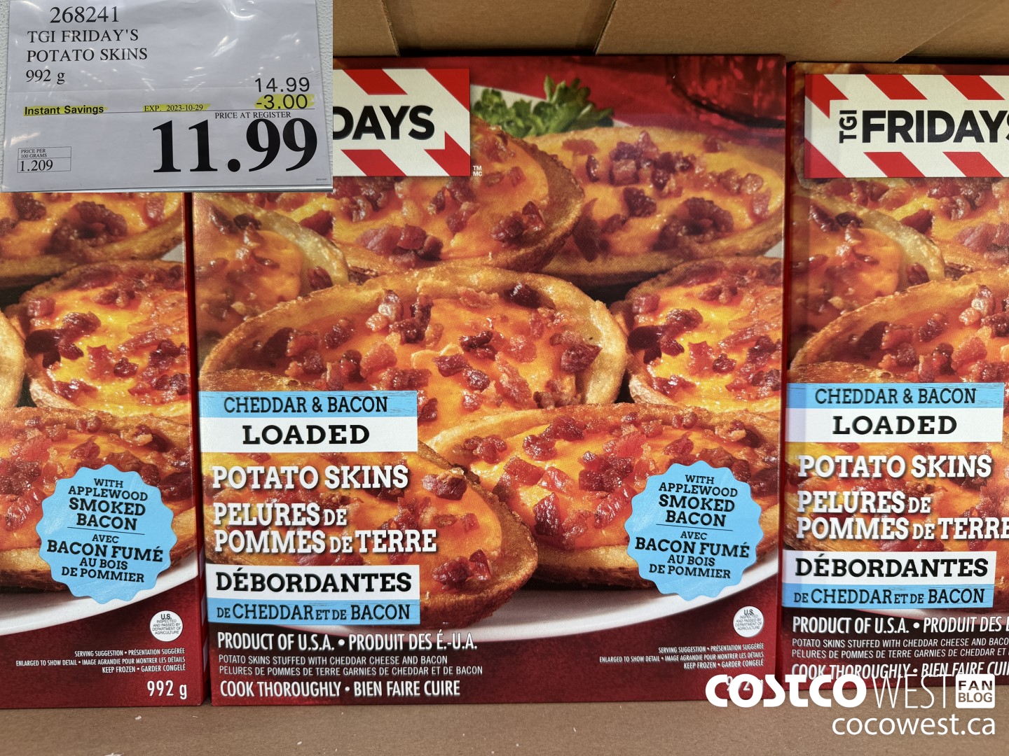 268241 TGI FRIDAY'S POTATO SKINS 992 G ($3.00 INSTANT SAVINGS EXPIRES ON 2023-10-29) $11.99