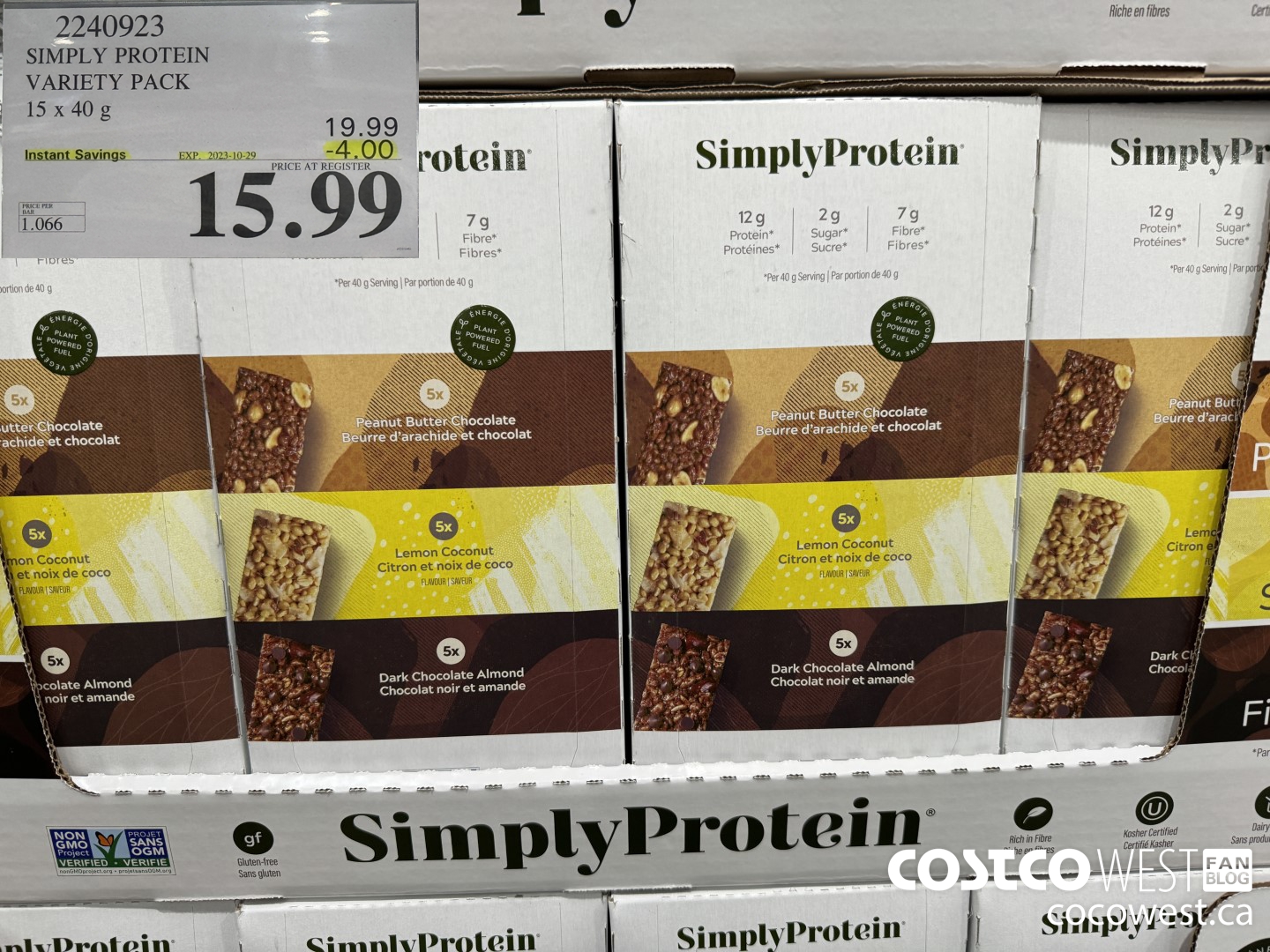 2240923 THE SIMPLY BAR PROTEIN BARS 15 x 40 g ($4.00 INSTANT SAVINGS EXPIRES ON 2023-10-29) $15.99