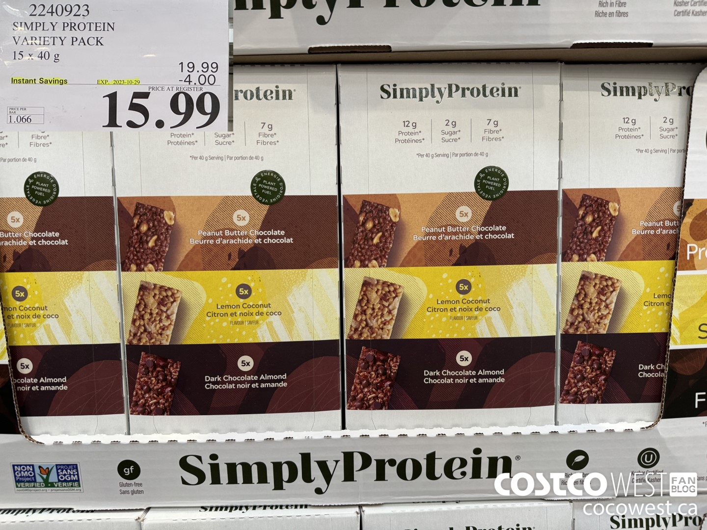 2240923 THE SIMPLY BAR PROTEIN BARS 15 x 40 g ($4.00 INSTANT SAVINGS EXPIRES ON 2023-10-29) $15.99
