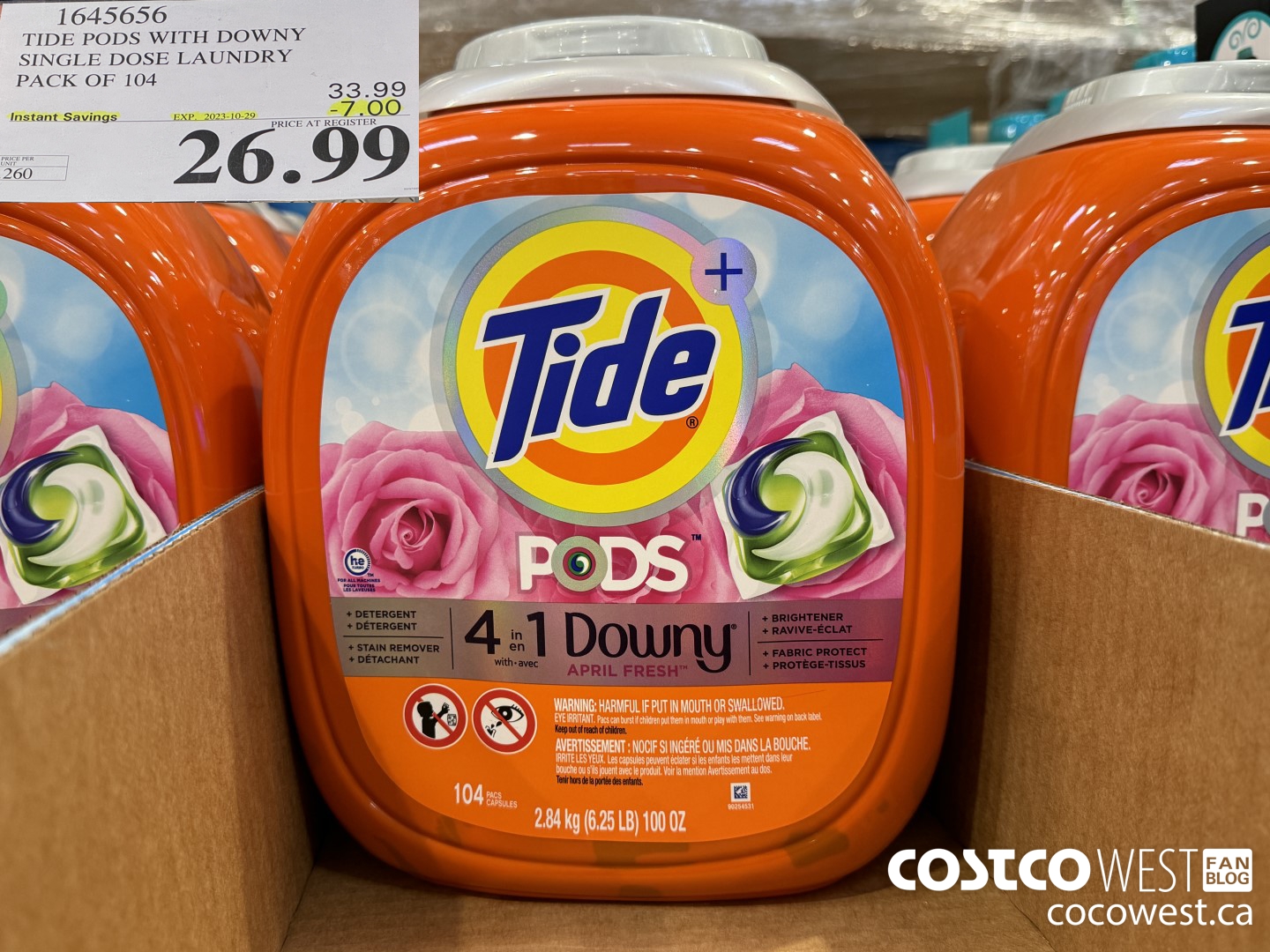 1645656 TIDE PODS WITH DOWNY SINGLE DOSE LAUNDRY 104 PACS ($7.00 INSTANT SAVINGS EXPIRES ON 2023-10-29) $26.99