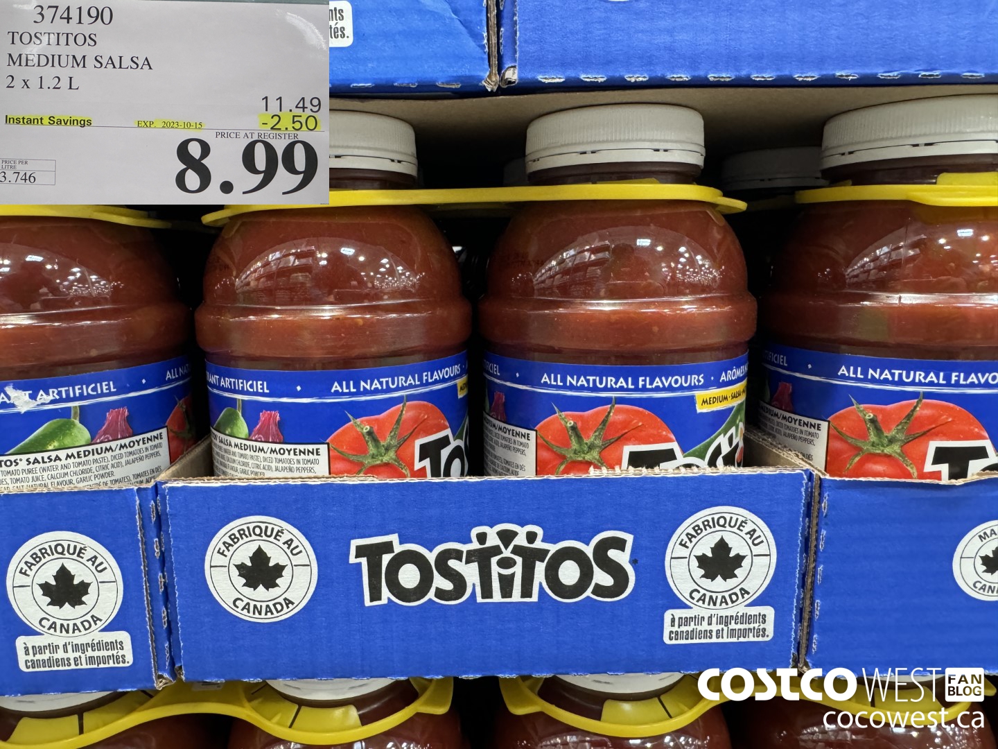 374190 TOSTITOS MEDIUM SALSA 2 X 1.2 L ($2.50 INSTANT SAVINGS EXPIRES ON 2023-10-15) $8.99