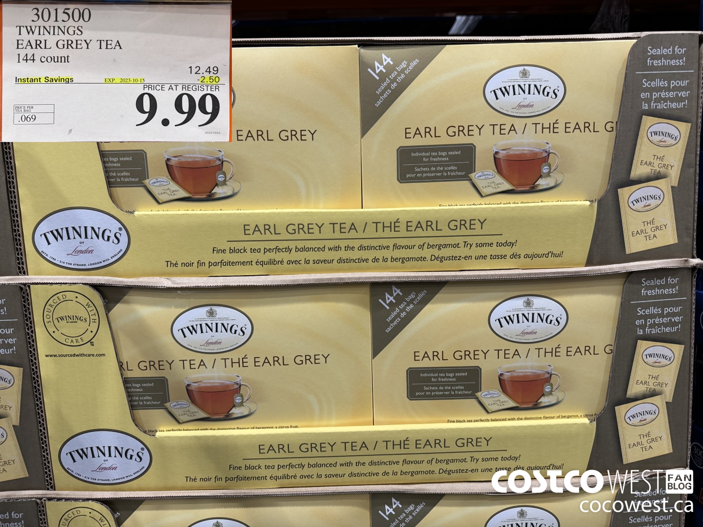 301500 TWININGS EARL GREY TEA 144 COUNT ($2.50 INSTANT SAVINGS EXPIRES ON 2023-10-15) $9.99