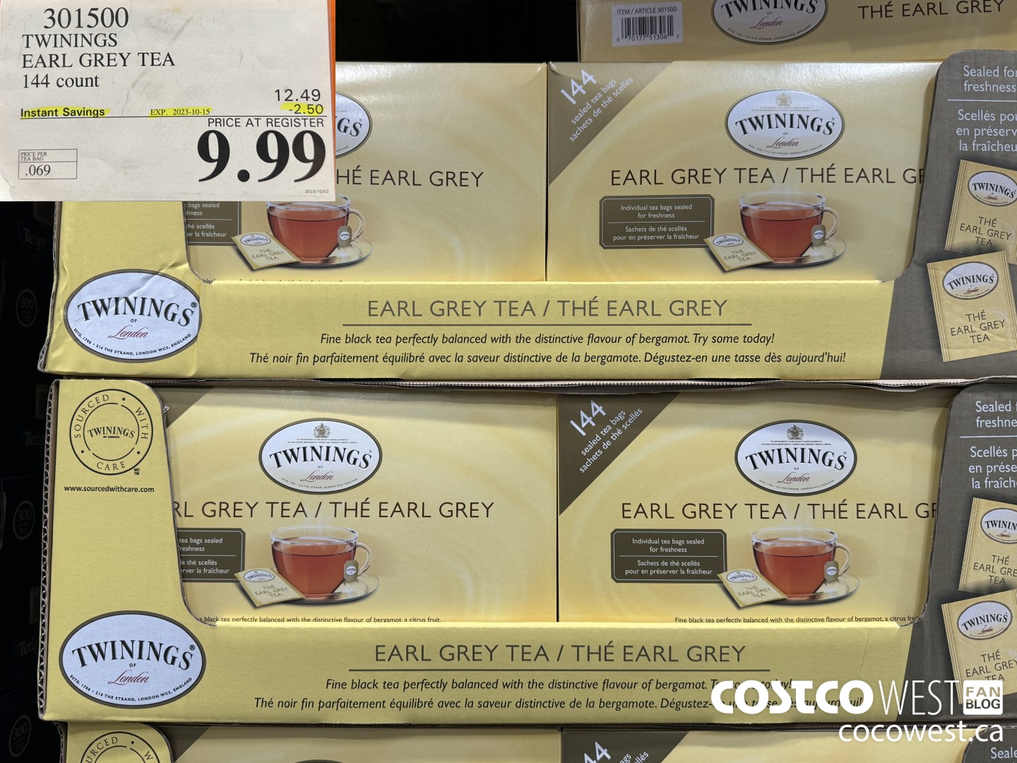 301500 TWININGS EARL GREY TEA 144 COUNT ($2.50 INSTANT SAVINGS EXPIRES ON 2023-10-15) $9.99