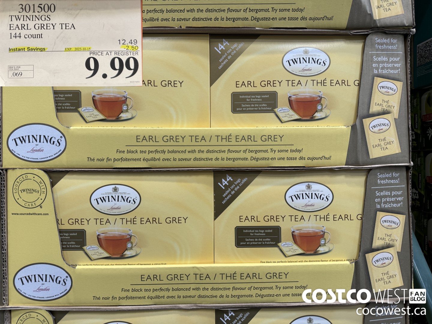 301500 TWININGS EARL GREY TEA 144 COUNT ($2.50 INSTANT SAVINGS EXPIRES ON 2023-10-15) $9.99