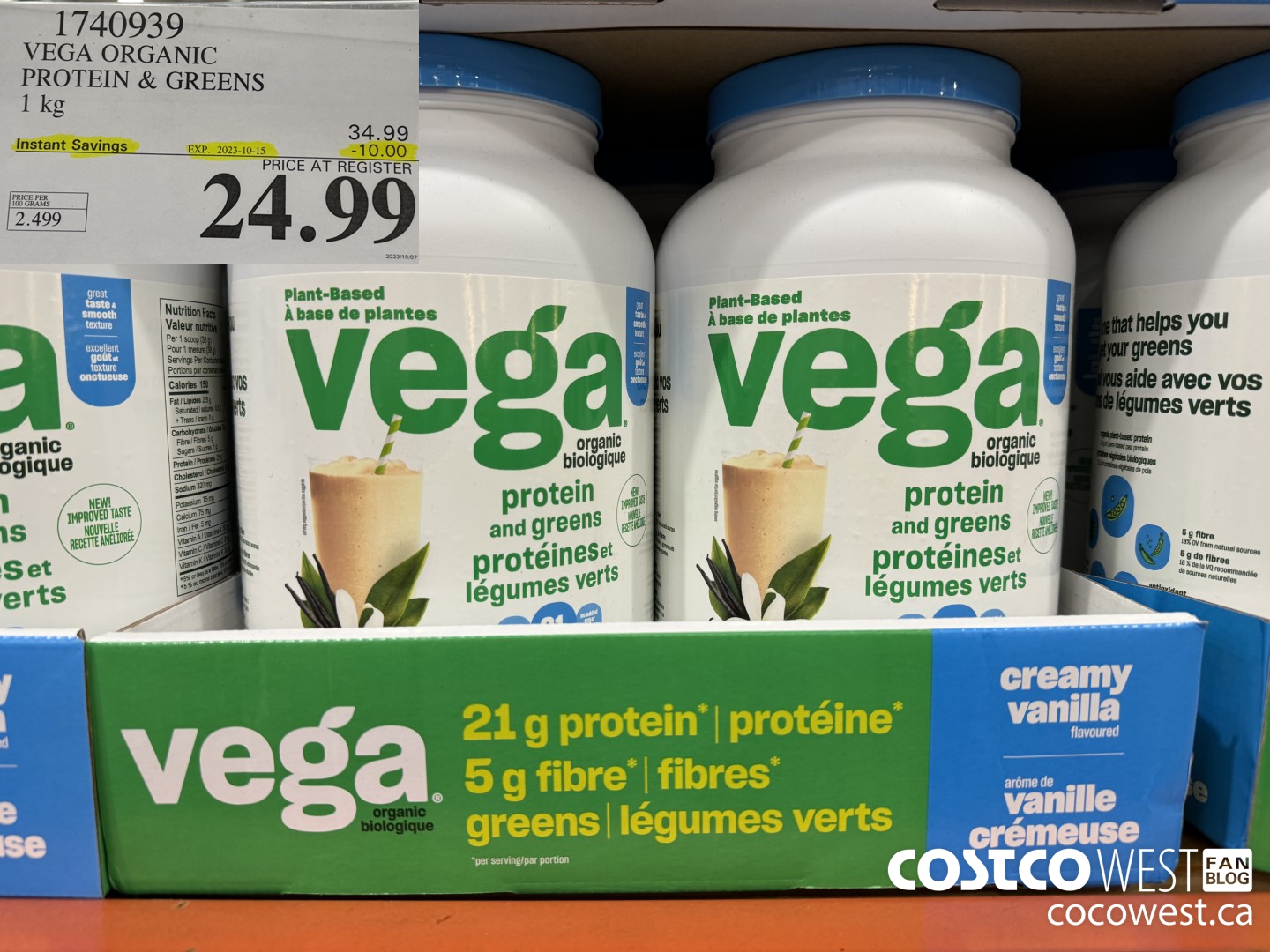 1740939 VEGA ORGANIC PROTEIN & GREENS 1 KG ($10.00 INSTANT SAVINGS EXPIRES ON 2023-10-15) $24.99