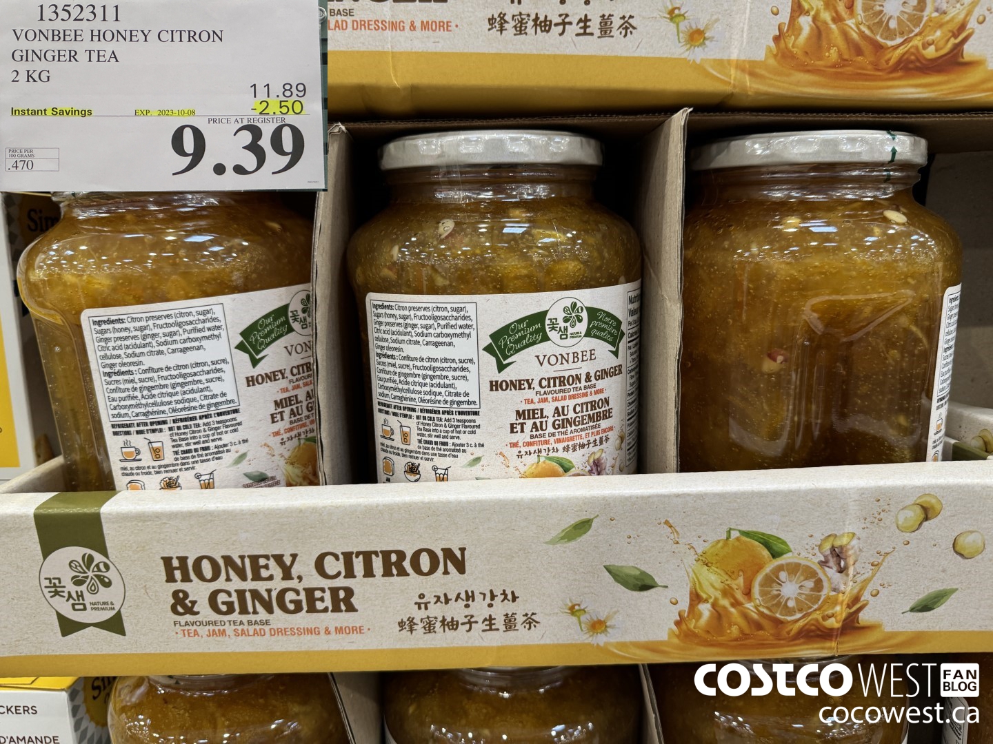 1352311 VONBEE HONEY CITRON GINGER TEA 2KG ($2.50 INSTANT SAVINGS EXPIRES ON 2023-10-08) $9.39