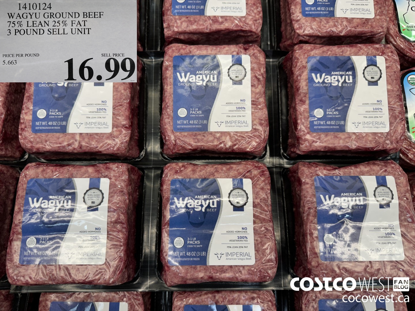 1410124 WAGYU GROUND BEEF 75% LEAN 25% FAT 3 POUND SELL UNIT $16.99