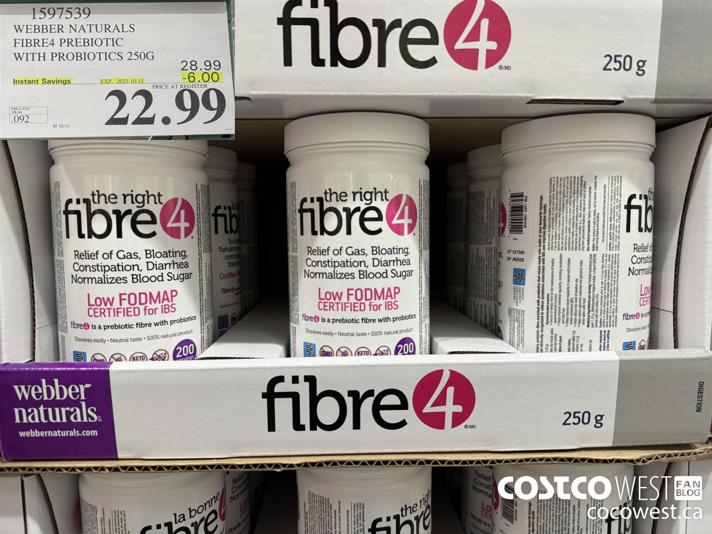 1597539 WEBBER NATURALS FIBRE4 PREBIOTIC WITH PROBIOTICS 250G ($6.00 INSTANT SAVINGS EXPIRES ON 2023-10-15) $22.99
