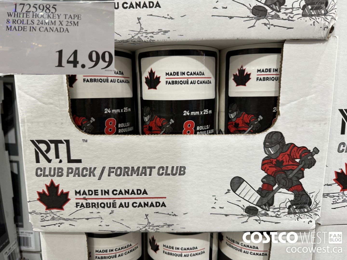 1725985 WHITE HOCKEY TAPE 8 ROLLS 24MM X 25M MADE IN CANADA $14.99