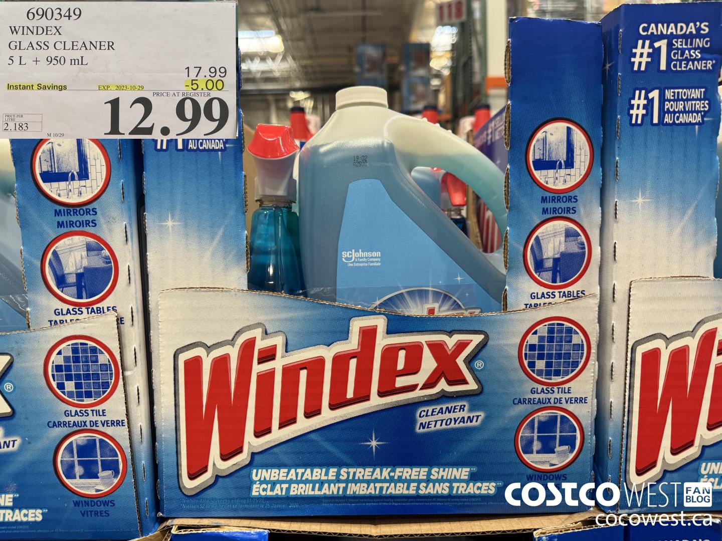 690349 WINDEX GLASS CLEANER 5L + 950ML ($5.00 INSTANT SAVINGS EXPIRES ON 2023-10-29) $12.99
