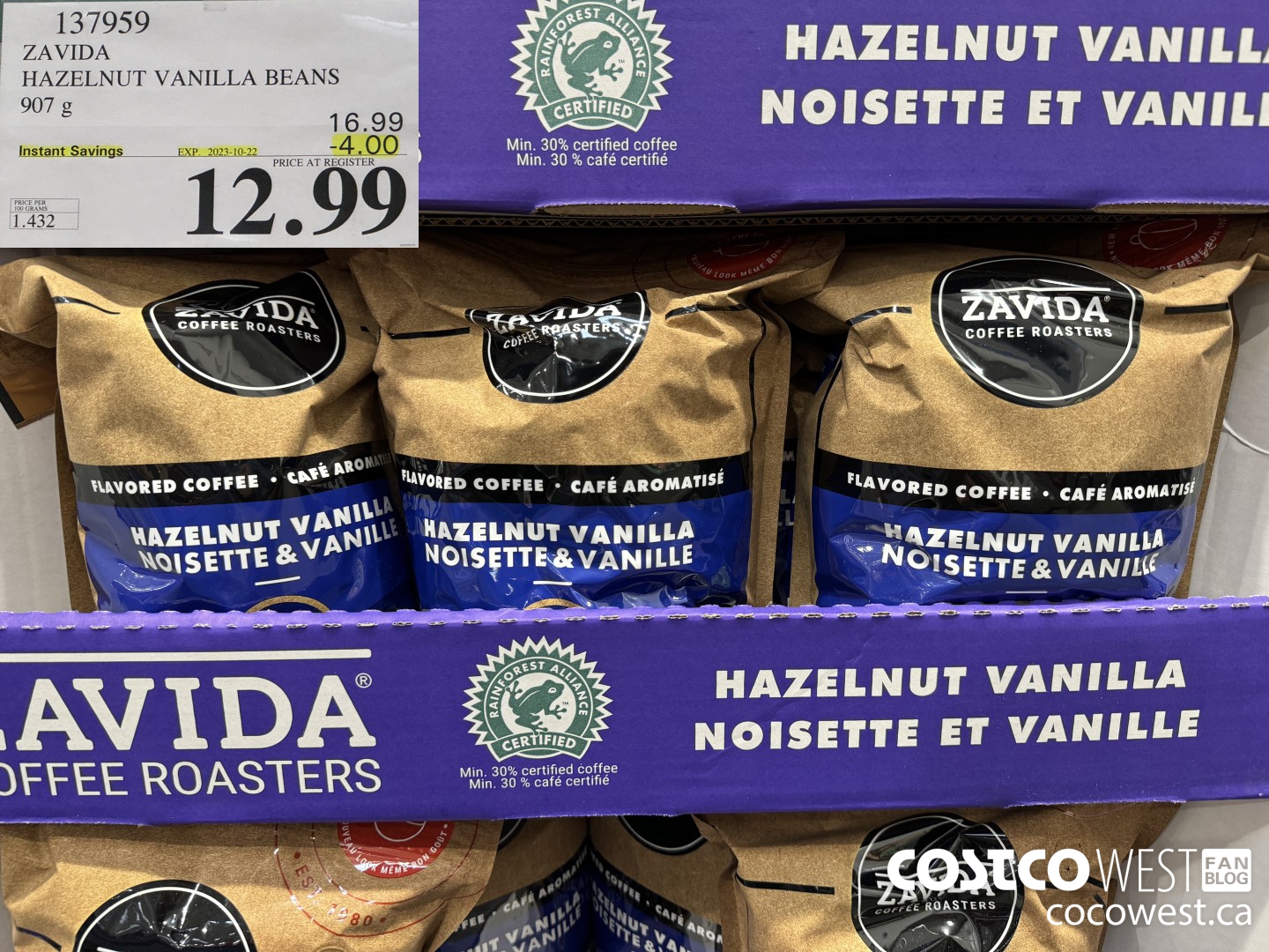 137959 ZAVIDA HAZELNUT VANILLA BEANS 907 g ($4.00 INSTANT SAVINGS EXPIRES ON 2023-10-22) $12.99
