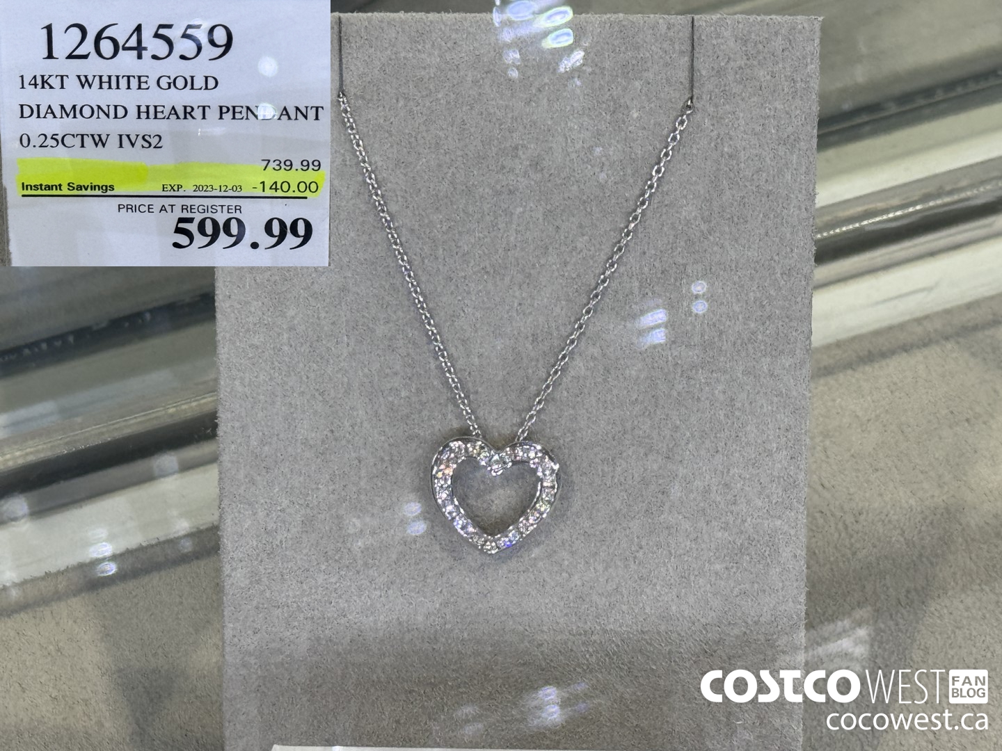 1264559 14KT WHITE GOLD DIAMOND HEART PENDAN 0.25CTW IVS2 ($140.00 INSTANT SAVINGS EXPIRES ON 2023-12-03) $599.99