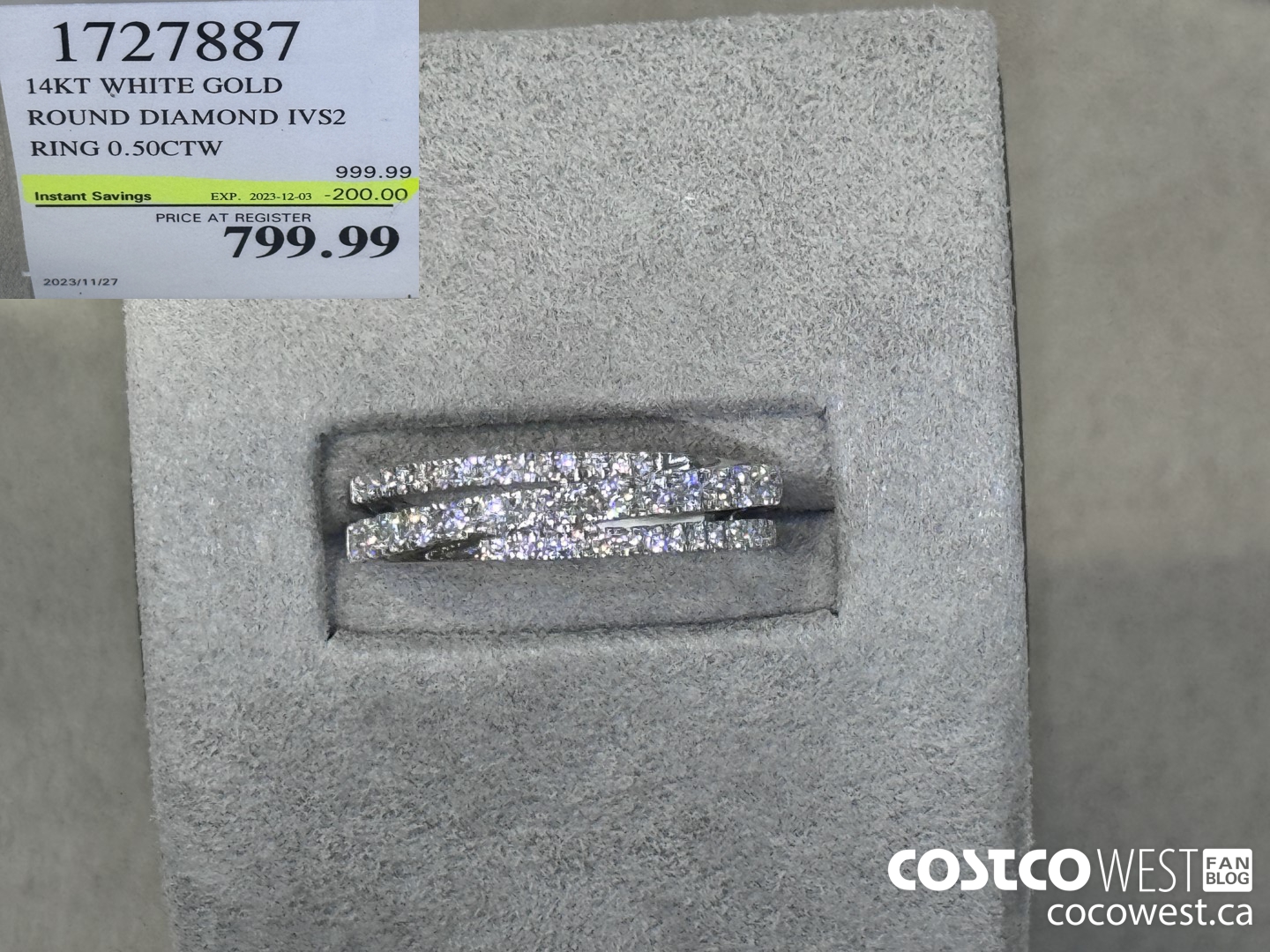 1727887 14KT WHITE GOLD ROUND DIAMOND IVS2 RING 0.50CTW ($200.00 INSTANT SAVINGS EXPIRES ON 2023-12-03) $799.99