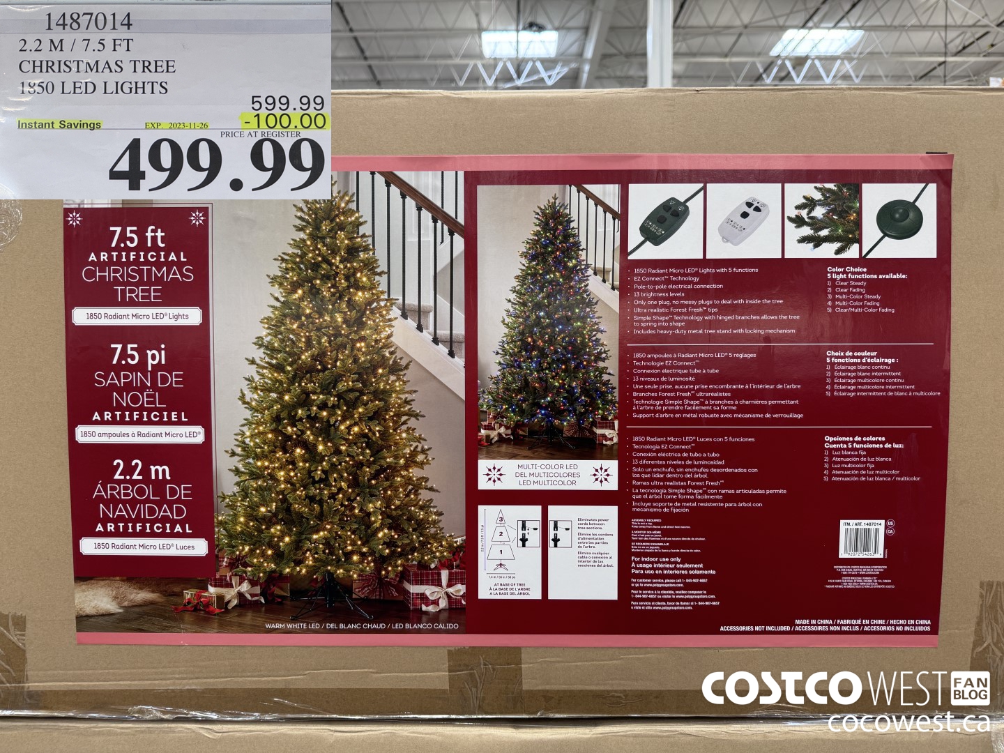 1487014 2.2M / 7.5FT CHRISTMAS TREE 1850 LED LIGHTS ($100.00 INSTANT SAVINGS EXPIRES ON 2023-11-26) $499.99