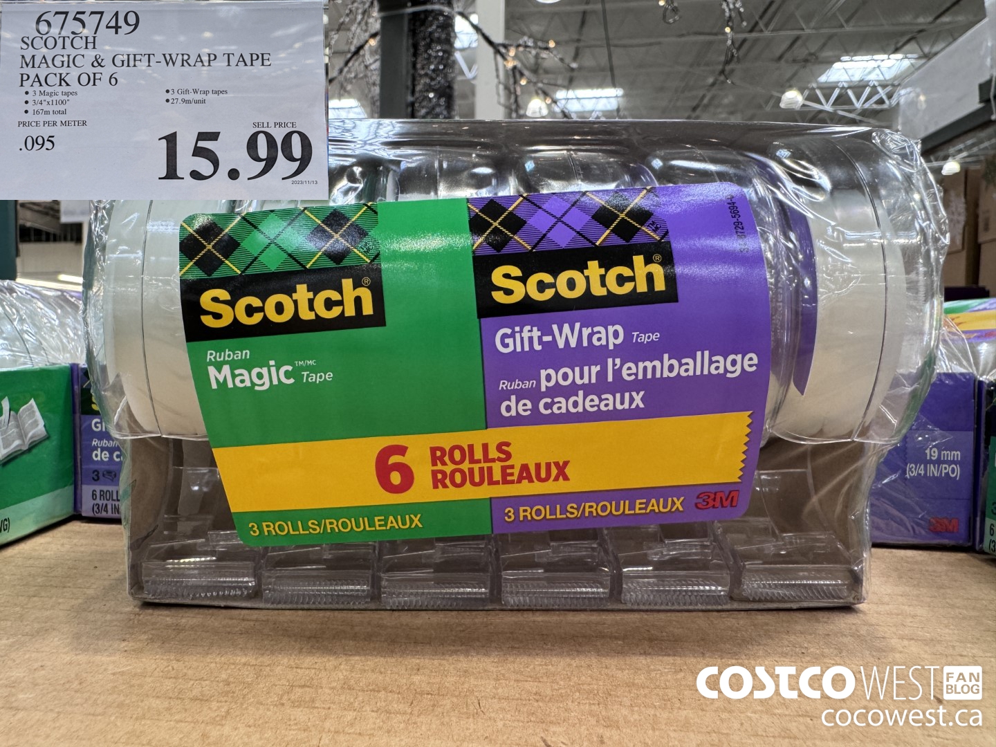 675749 3M SCOTCH MAGIC TAPE/GIFT WRAP TAPE 6PK $15.99