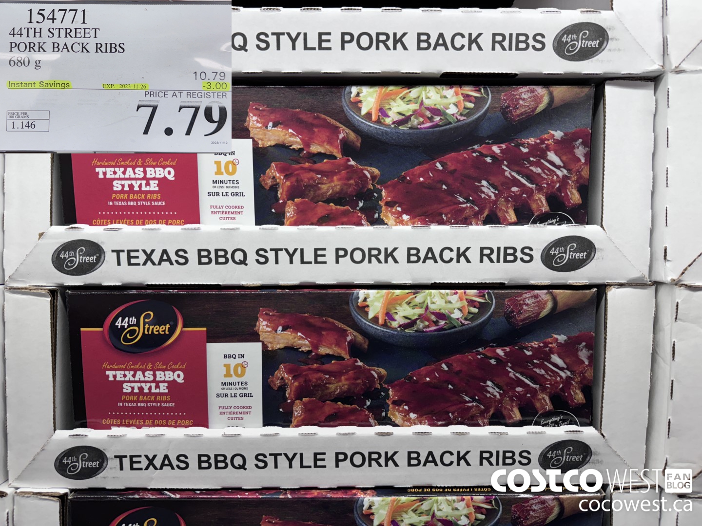 154771 44TH STREET PORK BACK RIBS 680 g ($3.00 INSTANT SAVINGS EXPIRES ON 2023-11-26) $7.79