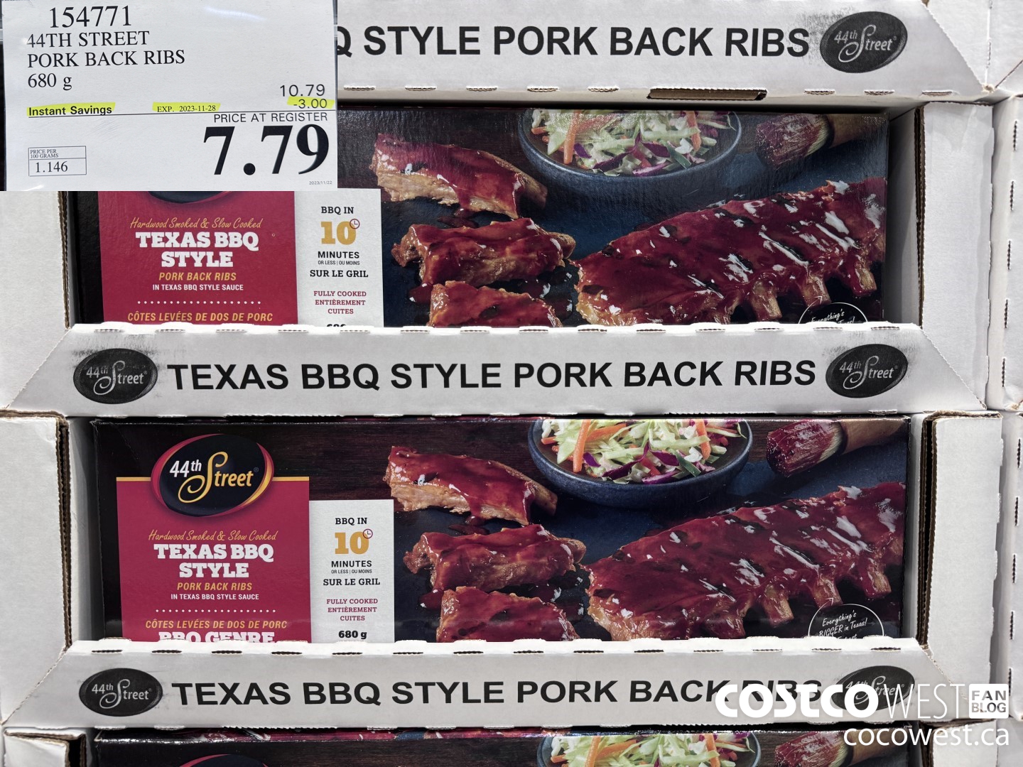 154771 44TH STREET PORK BACK RIBS 680 g ($3.00 INSTANT SAVINGS EXPIRES ON 2023-11-28) $7.79