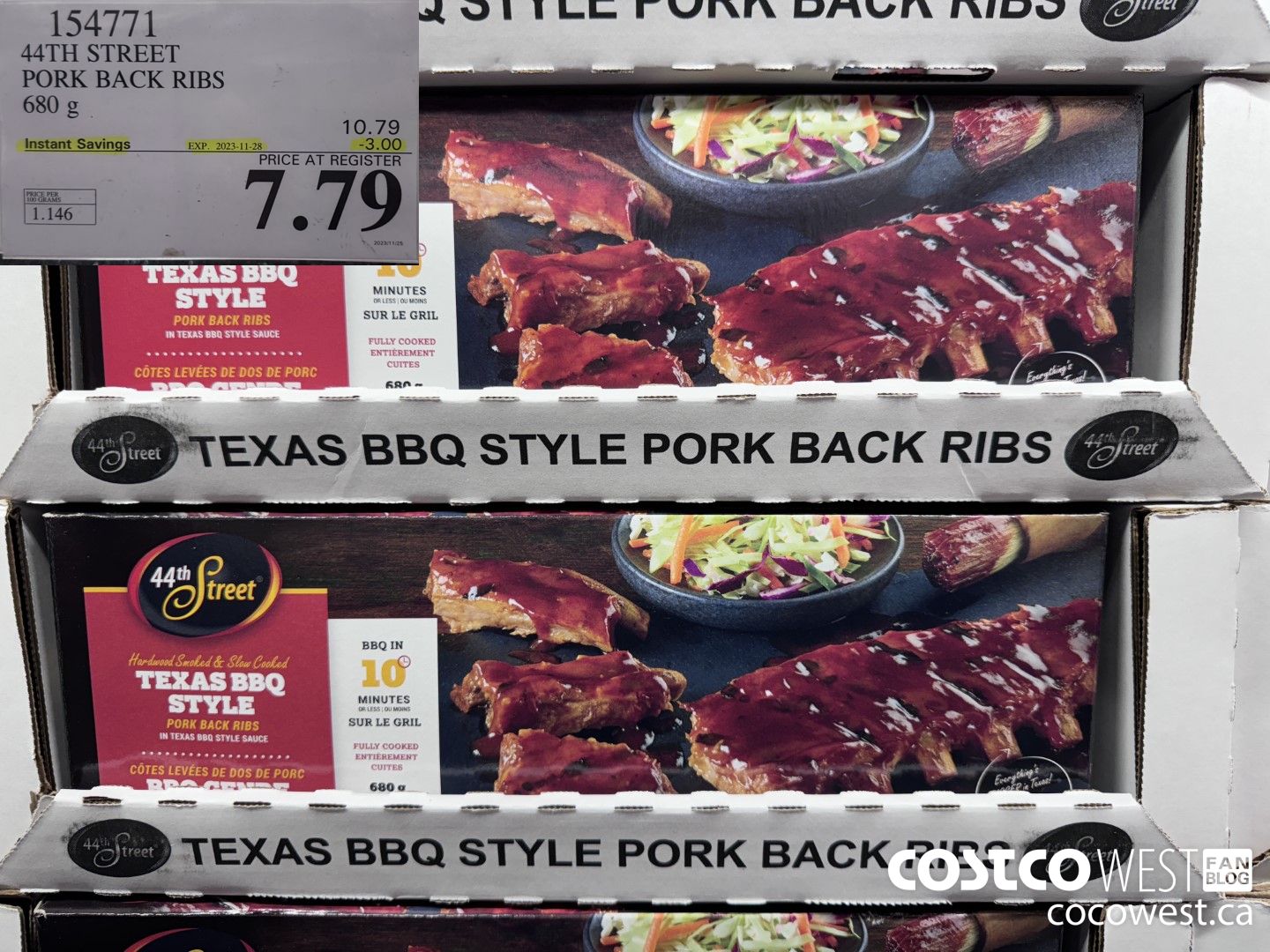 154771 44TH STREET PORK BACK RIBS 680 g ($3.00 INSTANT SAVINGS EXPIRES ON 2023-11-28) $7.79