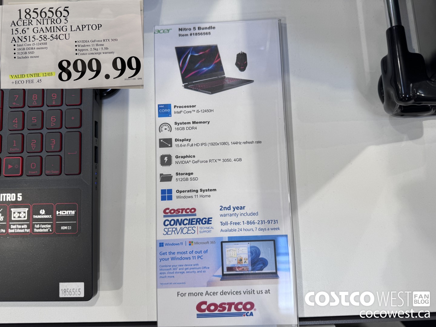 1856565 ACER NITRO 5 15.6-IN GAMING LAPTOP AN515-58-54CU (EXPIRES ON 2023-12-03) $899.99