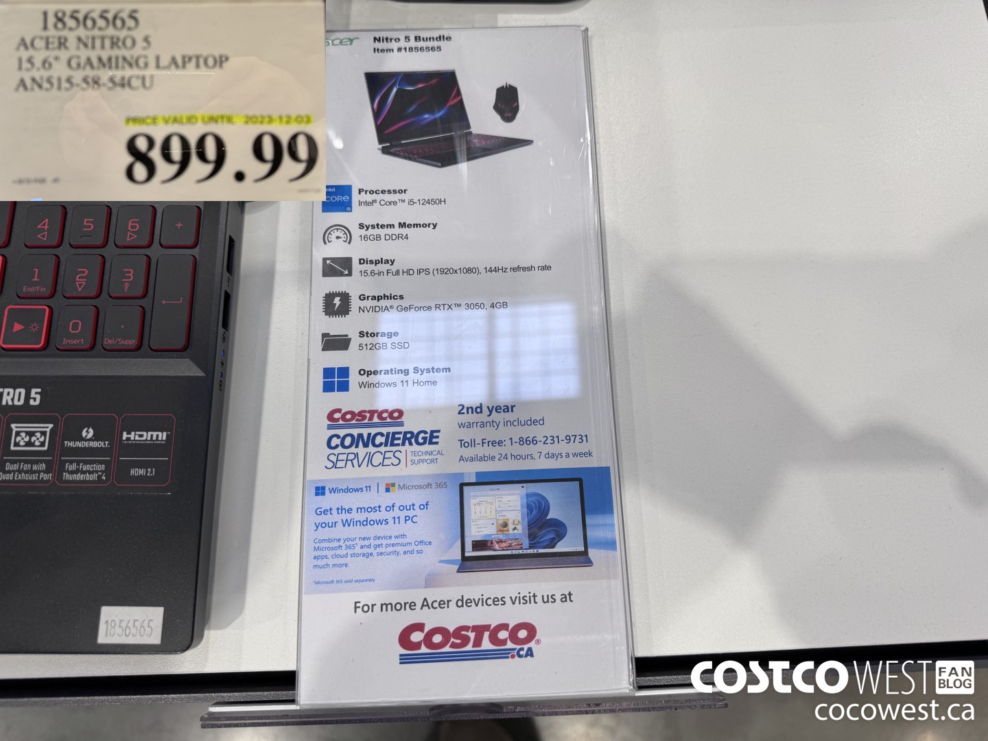 1856565 ACER NITRO 5 15.6-IN GAMING LAPTOP AN515-58-54CU (EXPIRES ON 2023-12-03) $899.99